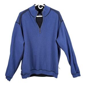 Tommy Bahama Sweater Mens Large Black Blue Reversible Half Zip Pullover Cotton